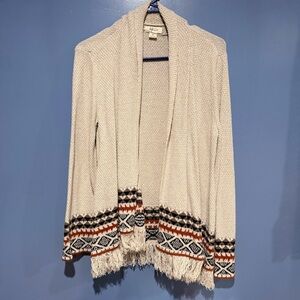 Style & Co. Cream and Black Patterned Open Front Cardigan Medium